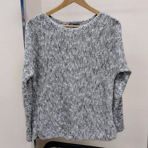 Vince. Women's Oversized Pullover Boat Neck Chunky Knit Linen Grey & Ivory Sweat